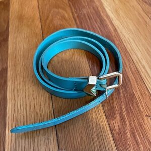 J. Crew Turquoise Leather Belt with Gold Buckle